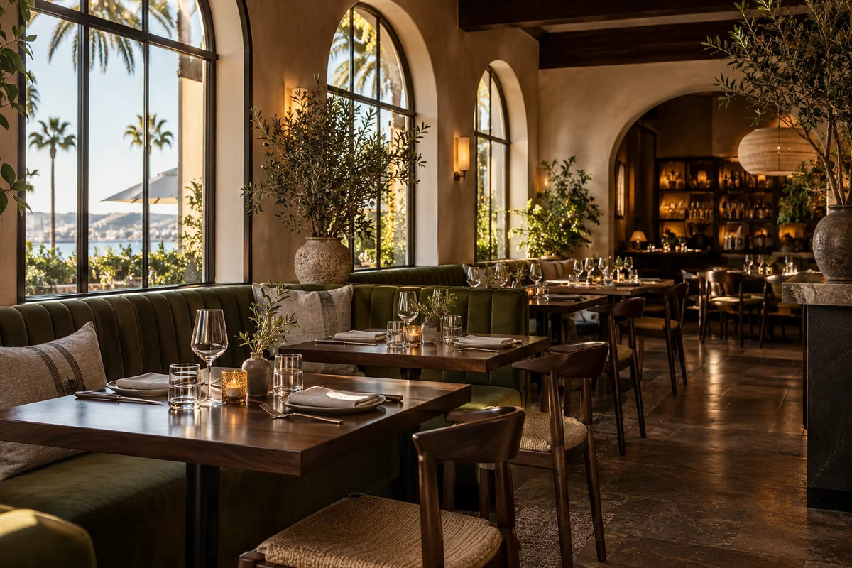 Warm neighborhood restaurant interior