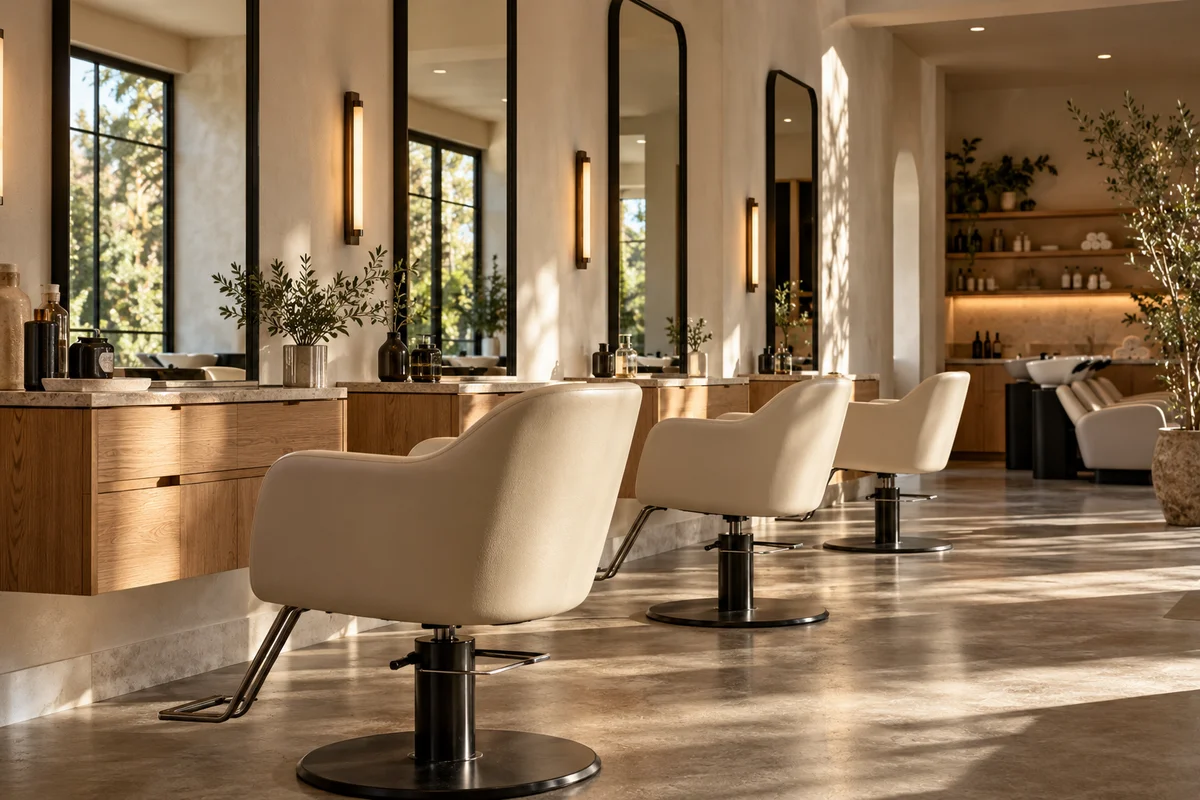 Modern salon with styling chairs and mirrors